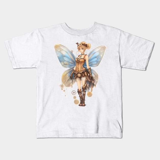 Watercolor Steampunk Fairy Girl #2 Kids T-Shirt by Chromatic Fusion Studio